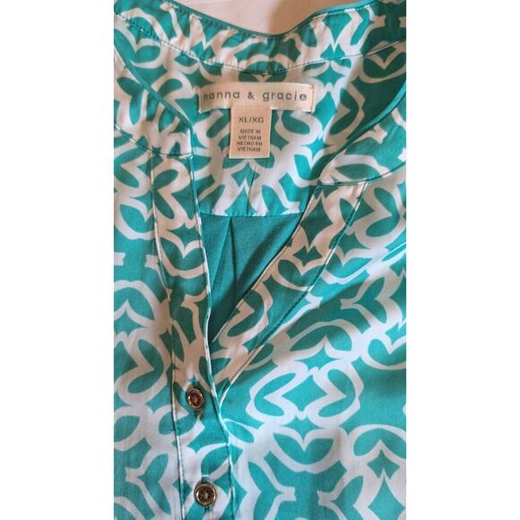 Hanna & Gracie Womens Top Blouse XL Sleeveless Green Batik V Neck Top - Picture 4 of 8